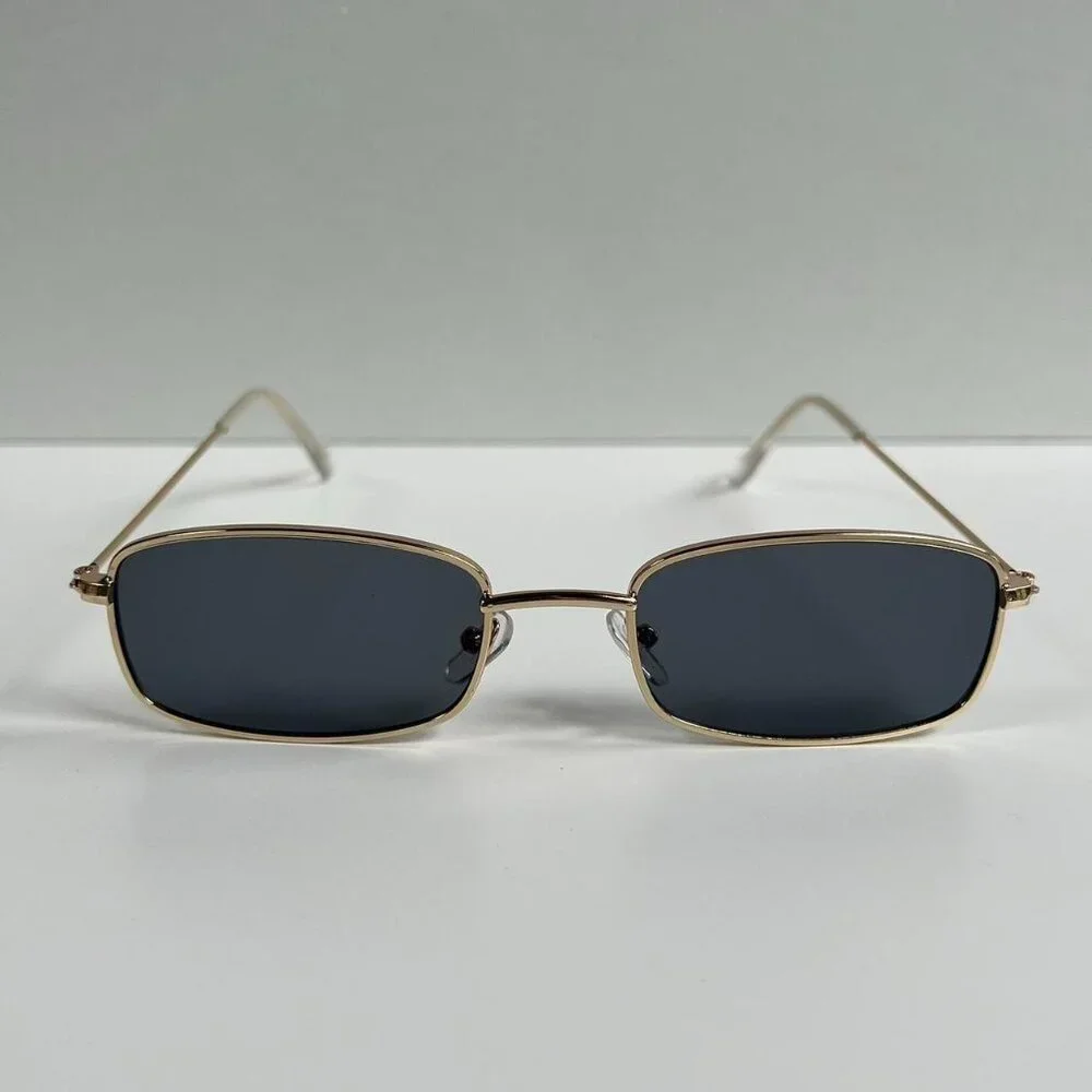 vintage y2k 90s 2000s unique slim style gold trim sunglasses